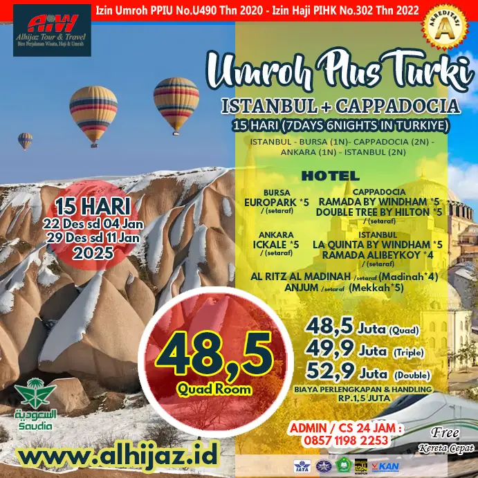 Umroh Plus Turki 2024 Desember Akhir Cappadocia 15 HARI